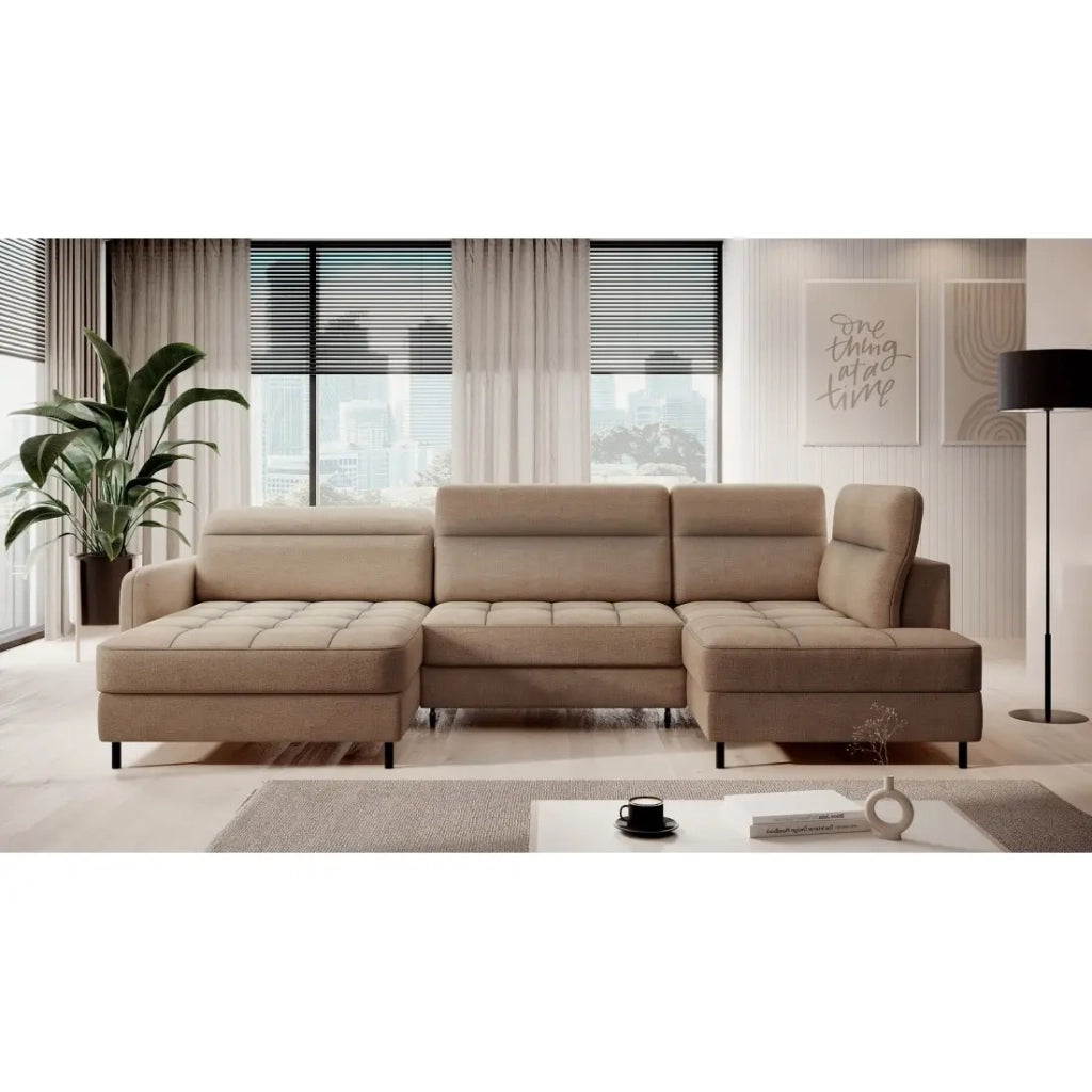 Divano angolare trasformabile BERTHO 306 cm marrone chiaro - Angolo sinistro con contenitore