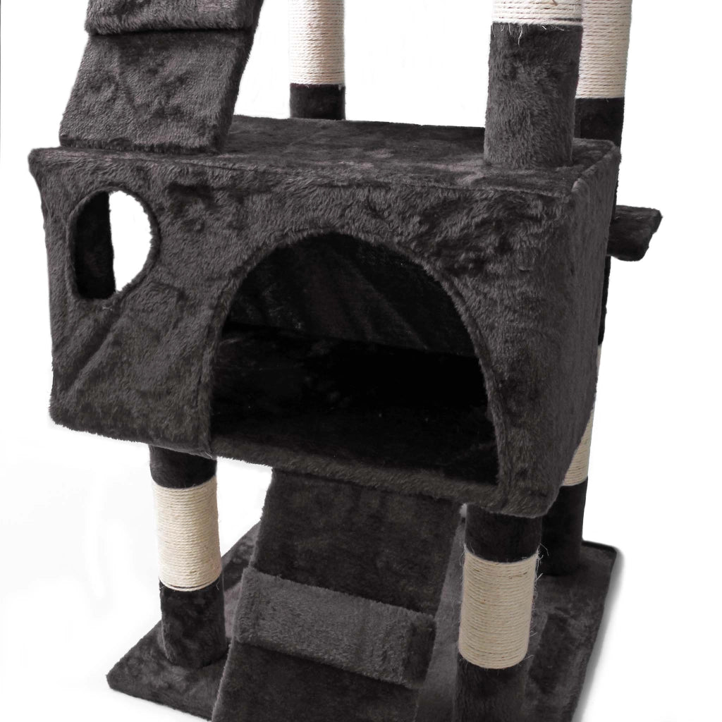 Albero tiragraffi nero 170 cm con piattaforme, cuccette e scale