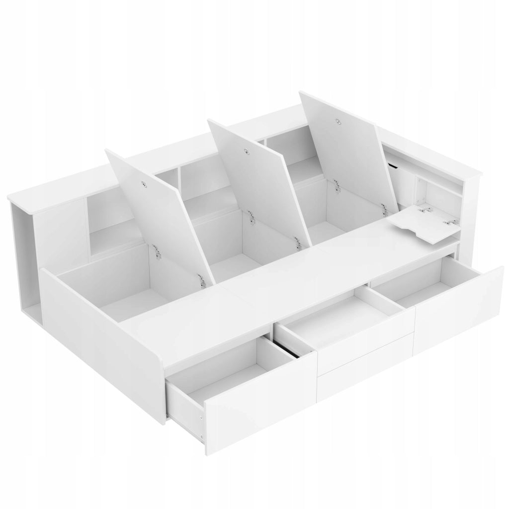 Letto a castello per bambini 90x200cm - Xylo - Bianco, con cassetti e scaffale