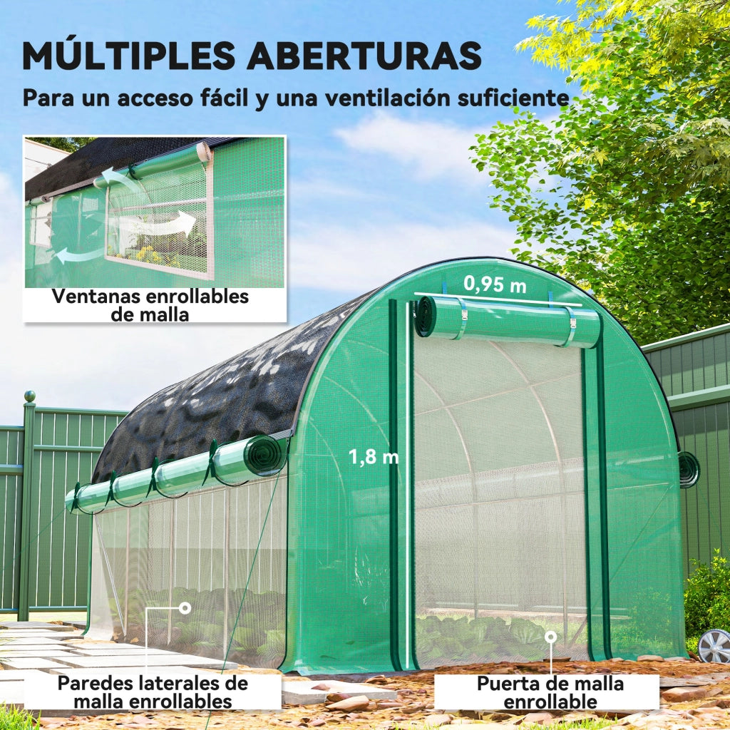 Serra Tunnel da Giardino ¨C Xylo ¨C 4,5x2x2m PE 140g/m2 Verde con 8 Finestre e 2 Porte