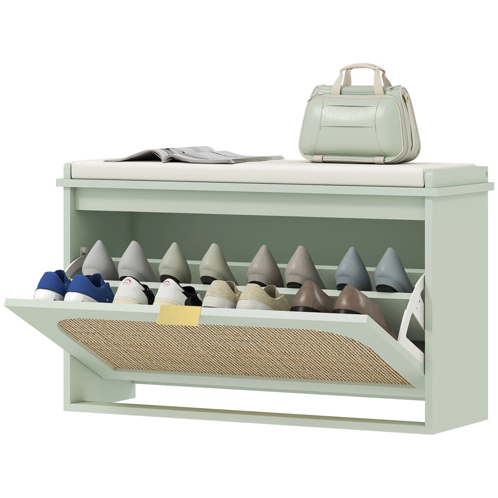 Panca con appendiabiti e scarpiera ¨C zephmum ¨C verde, rotin, 80x26x47.5cm