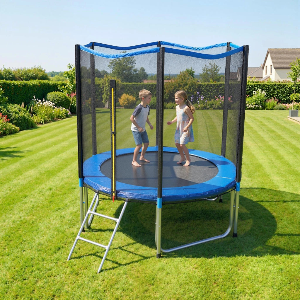 Trampolino 244 cm, Rete di Protezione inclusa, Scala per accesso.