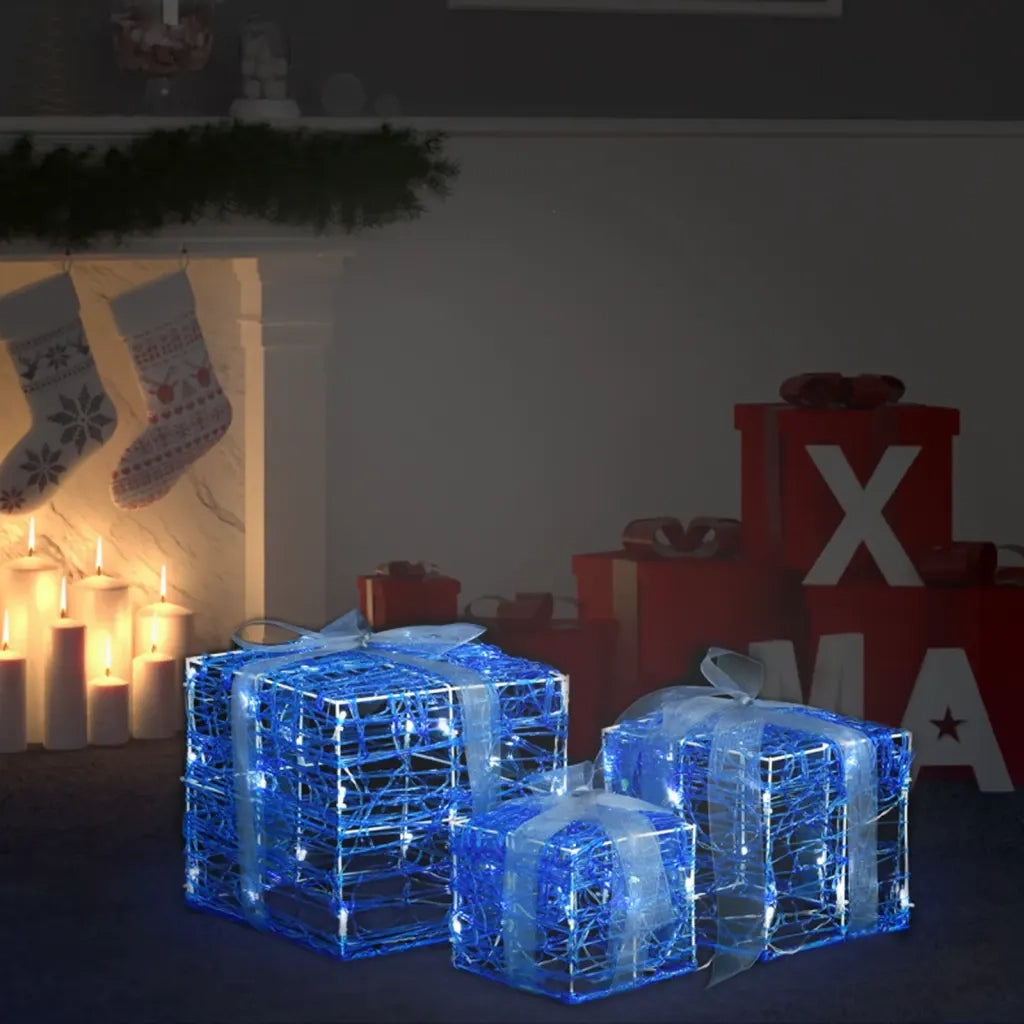 Scatole Regalo Decorative Natale in Acrilico 3 pz Bianco Freddo 328791