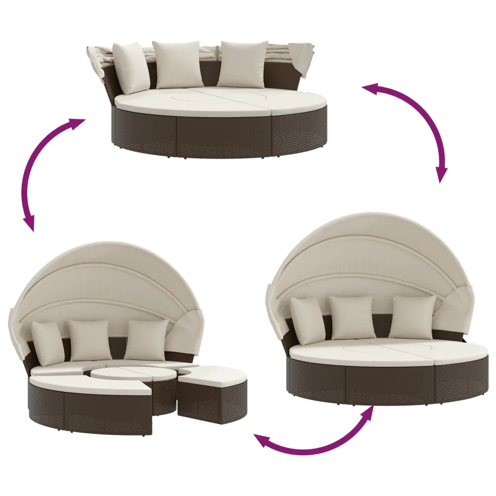 Lettino Prendisole Esterno Tetto e Cuscini Marrone Polyrattan