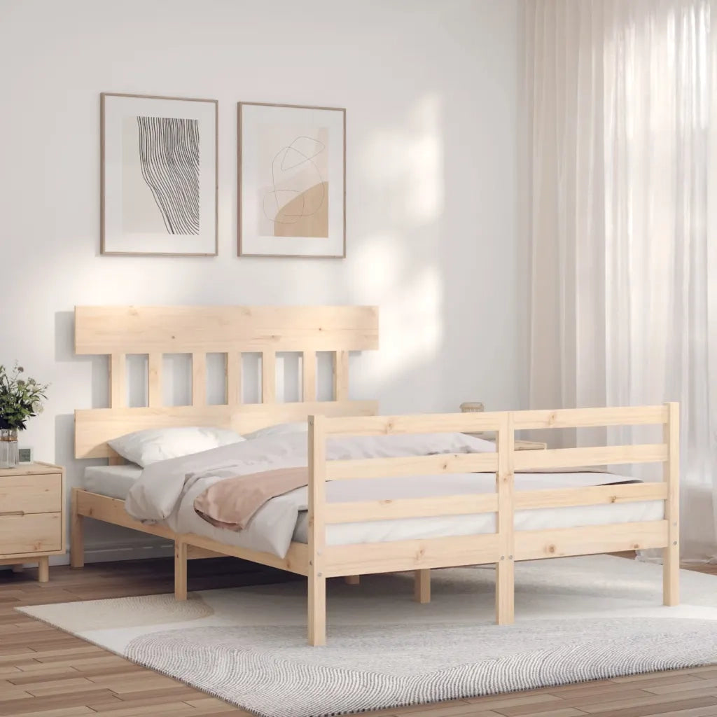 Giroletto con Testiera-Struttura Letto con testiera 140x190 cm in Legno Massello 277019