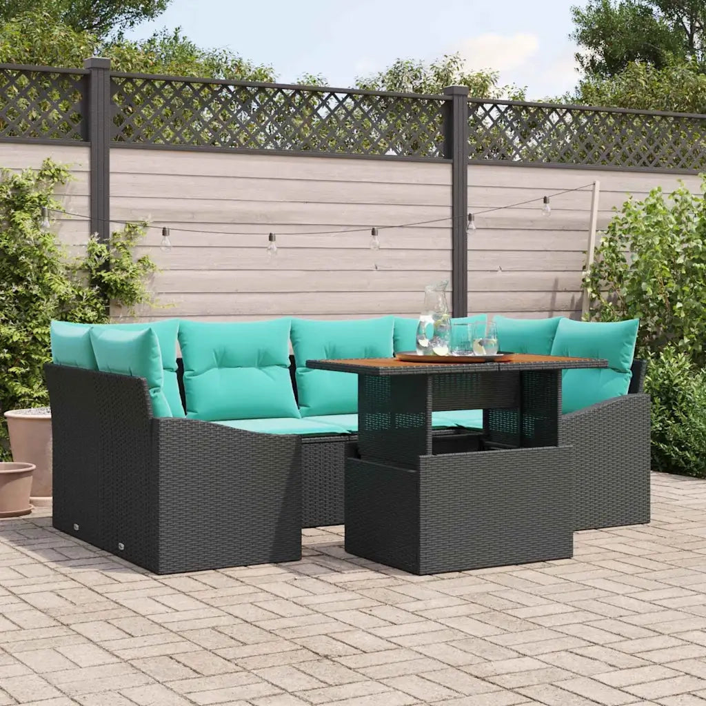Set da Pranzo per Giardino con cuscino 7 pcs Nero e Verde acqua