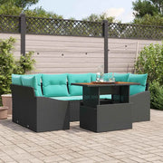 Set da Pranzo per Giardino con cuscino 7 pcs Nero e Verde acqua