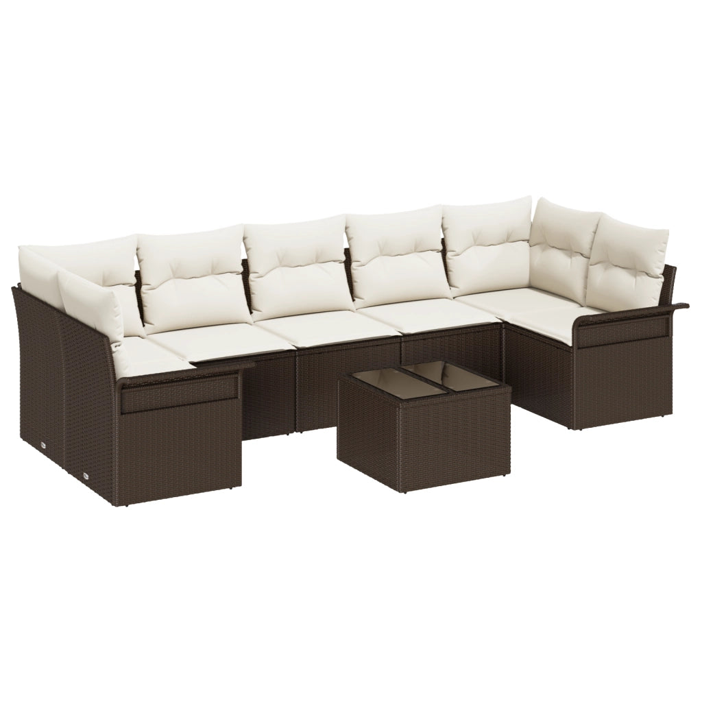 Set di Divani da Giardino da 8 Pezzi con Cuscini Marrone in Rattan