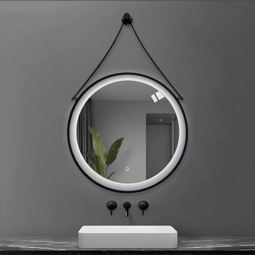 Specchio 5 mm tondo alluminio nero retroilluminato interruttore touch *** misura Ø60, tonalità standard 6000-6500k,...