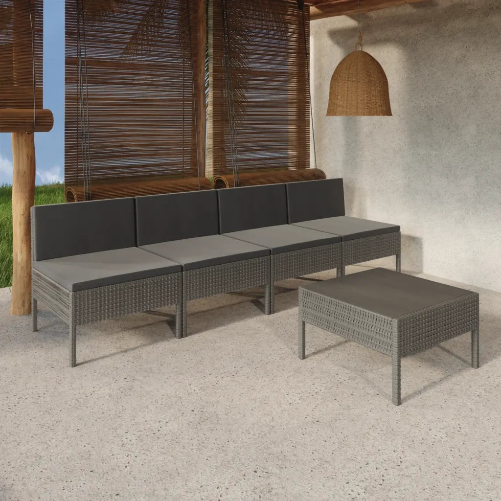 Set Divani da Giardino 5 pz | Set Salotto da Giardino con Cuscini in Polyrattan Grigio