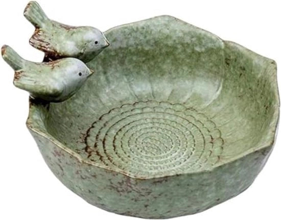 Vogalbaino resistente al freddo, vasca da uccello rotonda verde ciotola per il cibo per la decorazione di giardino - Ceramica - Per esterno