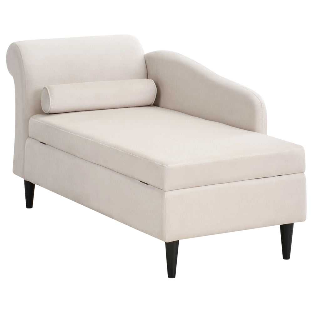 Chaise longue Rivestimento in velluto beige con contenitore a versione sinistra con supporto