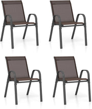 Set di 2/4 Sedie da Giardino, Sedie Impilabili da Esterno in Tessuto con Telaio in Metallo, Poltrona da Balcone con Braccioli e Schienale Alto, per Sala da Pranzo, Carico 150 kg (Marrone*4)