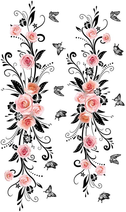 Decorazione per parete 2 pezzi, 60x15cm, stili fiori e rose, applicazione facile, per soggiorno, camera da letto, ingresso, finestra.