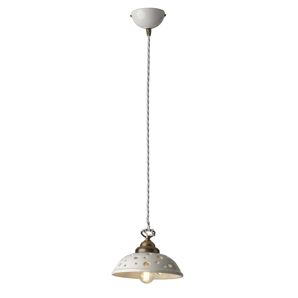 CONTEMPORANEA Sospensione Artigianale in Ceramica Bianca Lucida Piatto Traforato d.20