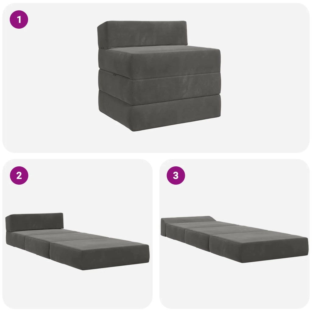Divano Letto Pieghevole Grigio Scuro 200 x 70 x 15 cm Velluto 900008