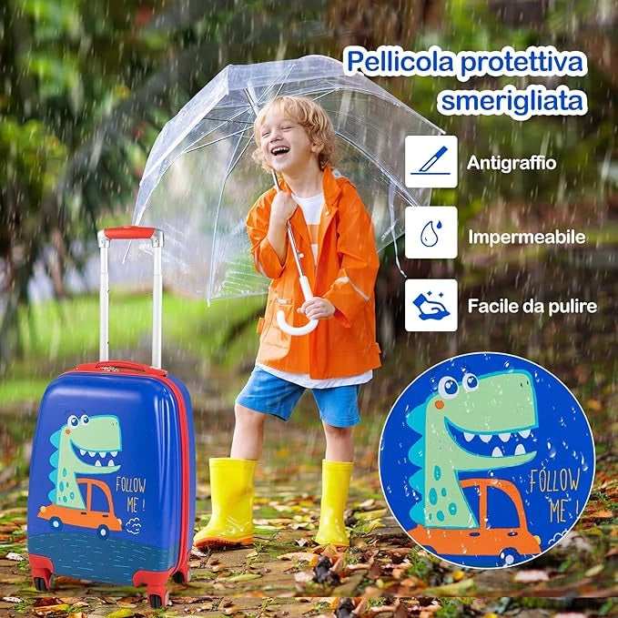 Set di Valigia per Bambini, 18" Valigia+ 12" Zaino, 2 Pezzi, con Ruote Girevoli a 360° e Maniglia Retrattile, Ideale per Viaggiare in Modo Comodo e Divertente (Modello 12)