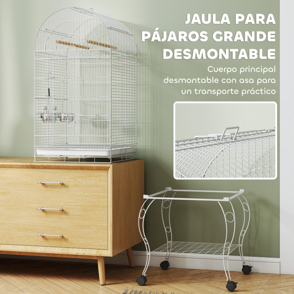 Gabbia per Uccelli con Ruote e Ripiano ¨C zephmum ¨C Bianco 51x51x153 cm