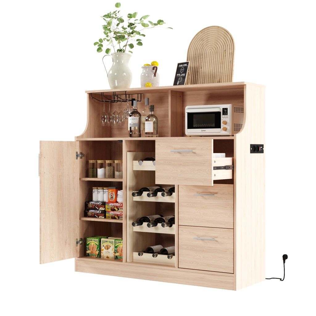 Credenza con LED, Portabottiglie e Portabicchieri ¨C MINIMAL ¨C Legno Multistrato