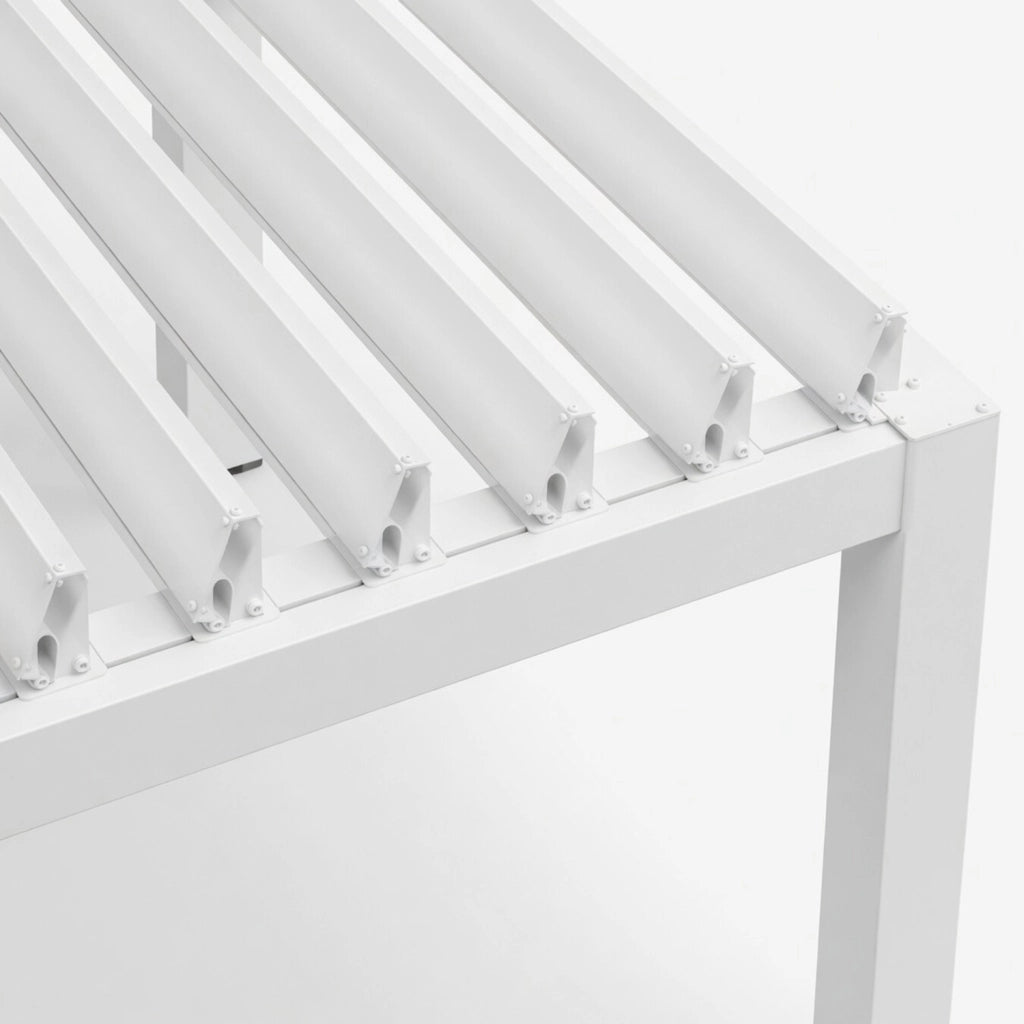 Pergola Gazebo Bioclimatica 3X4 Metri Con Tetto A Lamelle Orientabili Sistema Di Drenaggio Struttura In Acciaio E Alluminio Resistente Ai Raggi UV Per Giardino Terrazza E Piscina Bianco Opaco