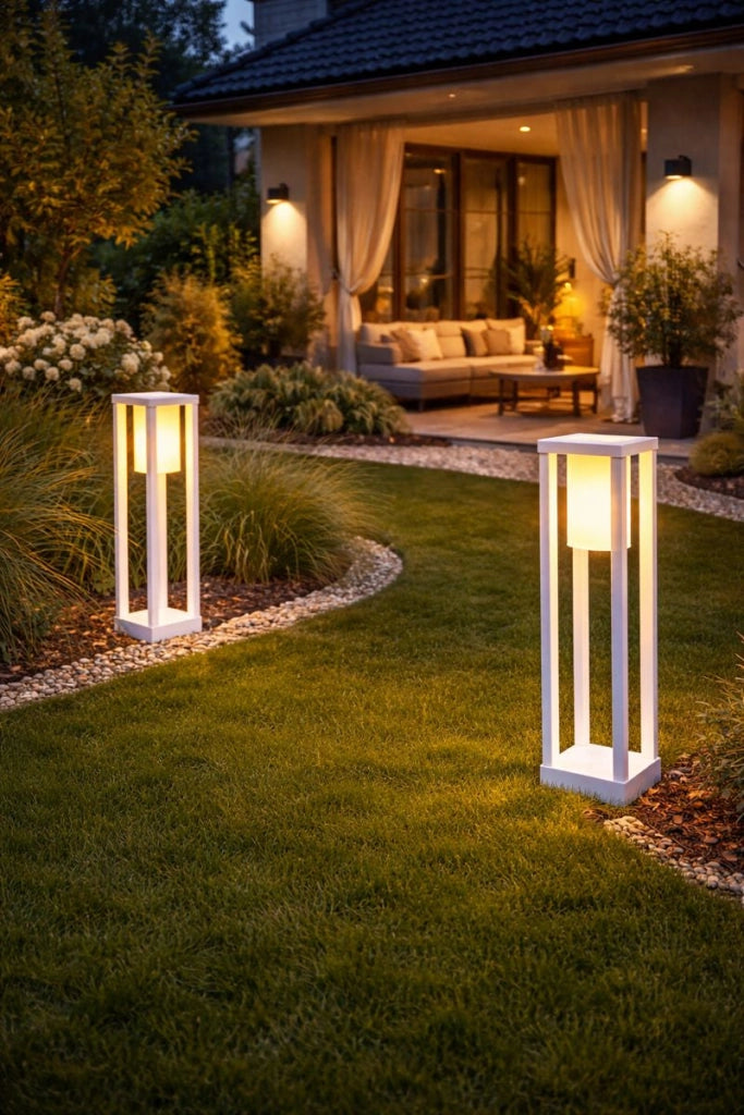 Lampioncino LED da Giardino Bianco E27 IP65 60 cm | Paletto Luminoso Moderno per Esterni, Alluminio, Attacco E27, Vialetti e Percorsi