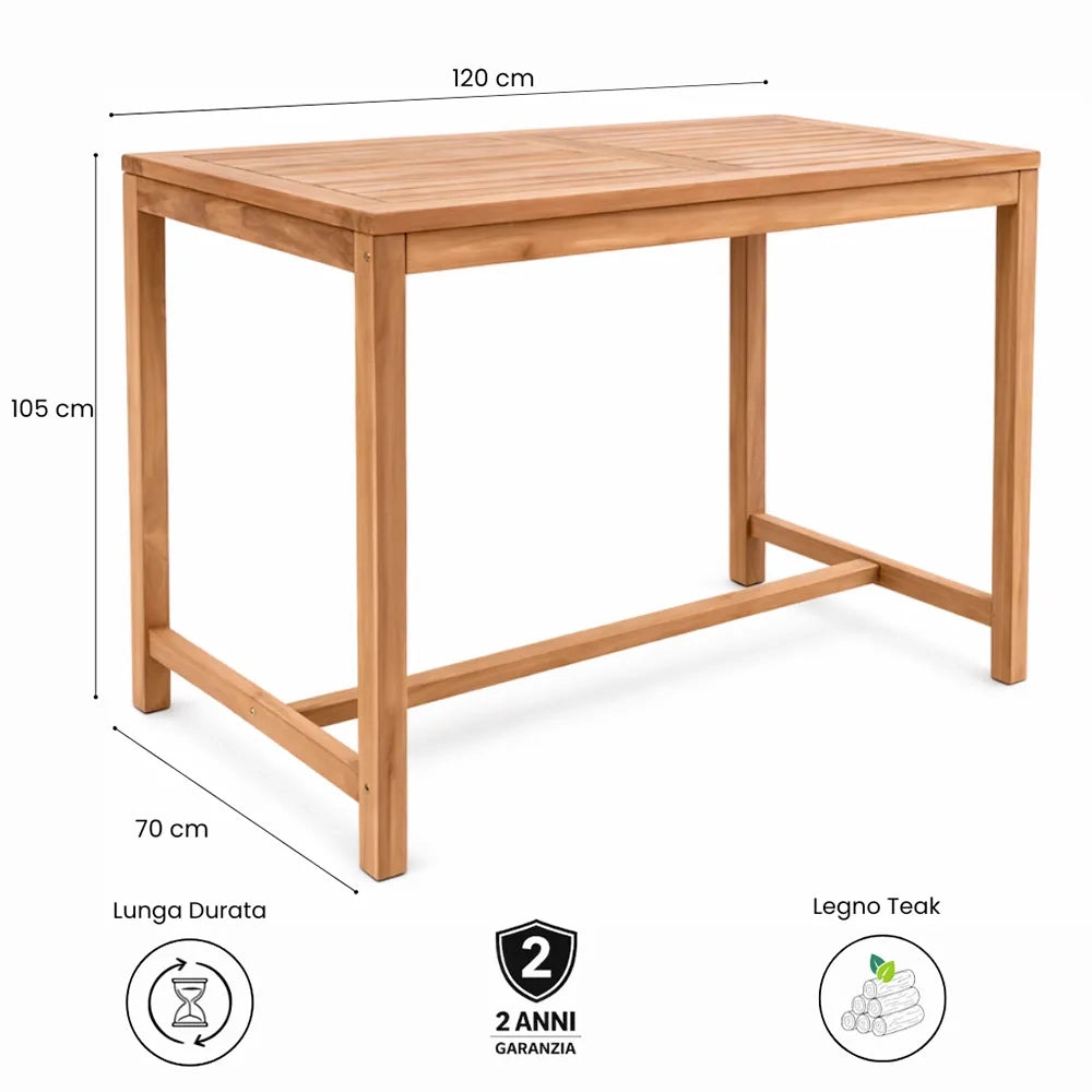Tavolo Bar Large da Giardino 120x70 cm in Legno Teak Massello