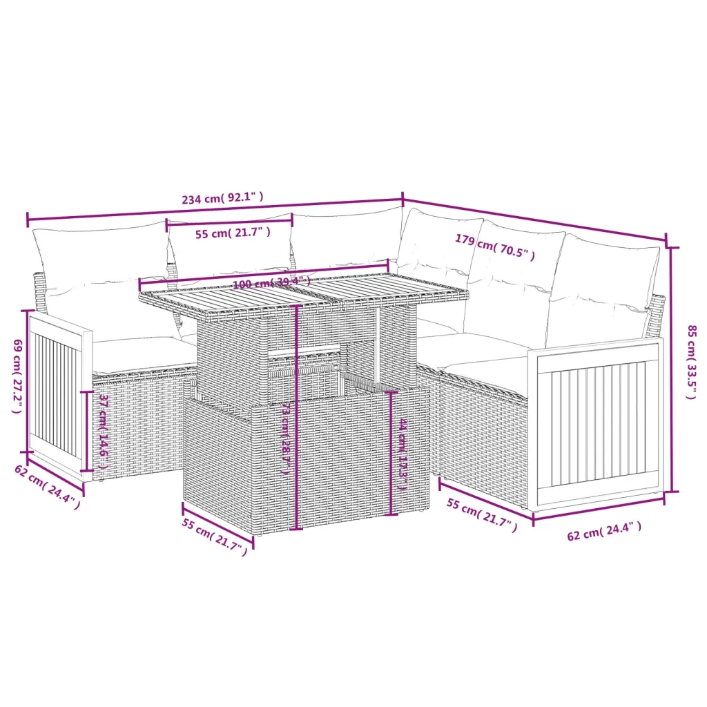 Set Divano da Giardino 6 pz con Cuscini Beige in Polyrattan 3273958