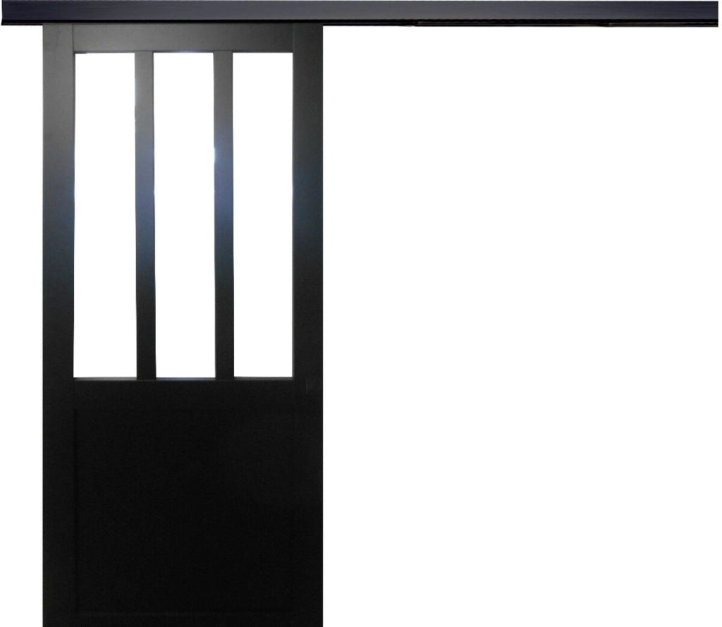 Officina per porte scorrevoli Vetro trasparente rivestito nero H204 x L83 + binario nero