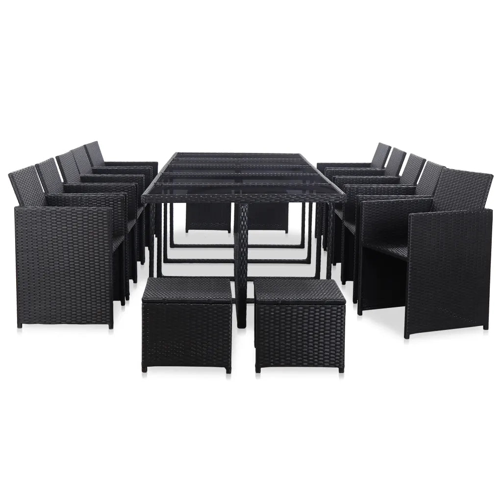 Set da Pranzo da Giardino 15 pz con Cuscini in Polyrattan Nero  cod mxl 42641