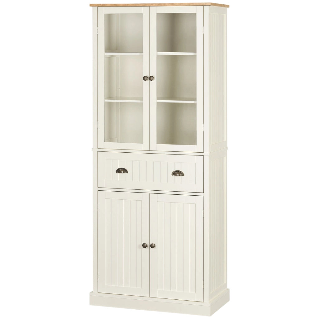 Mobile Dispensa a 5 Livelli con Cassetto Centrale 76x40x182,5 cm  in MDF e Truciolato Bianco Crema