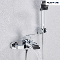 "ROSA" | Rubinetto per vasca a cascata doccia cromata| in acciaio inox con doccetta e supporto Set completo termostato vasca con rubinetto miscelatore