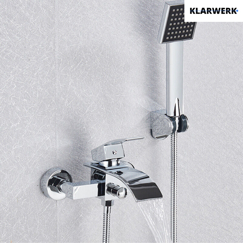 "ROSA" | Rubinetto per vasca a cascata doccia cromata| in acciaio inox con doccetta e supporto Set completo termostato vasca con rubinetto miscelatore