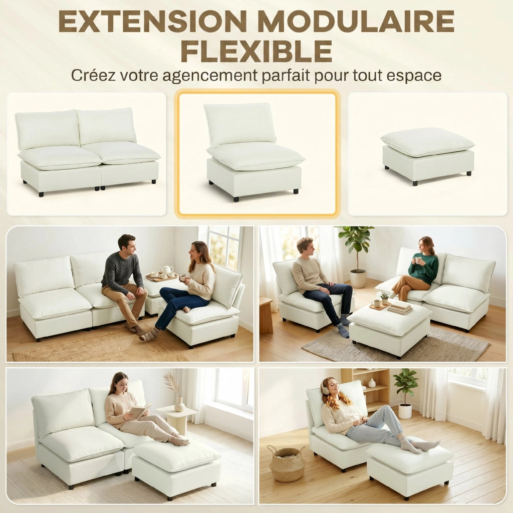Poltrona moderna senza braccioli con cuscini spessi ¨C zephmum ¨C crema 85x78x146