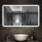 specchio rettangolare 120 x 70 cm con luce led a 3 colori, antiappannamento e touch, bluetooth