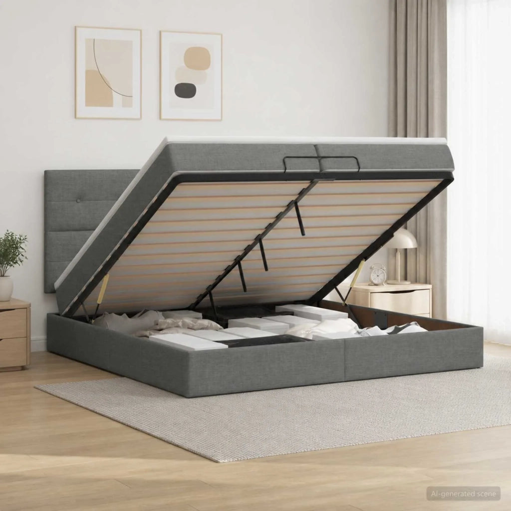 Letto ottomano con materasso Grigio Scuro 200 x 200 cm Tessuto 3457516