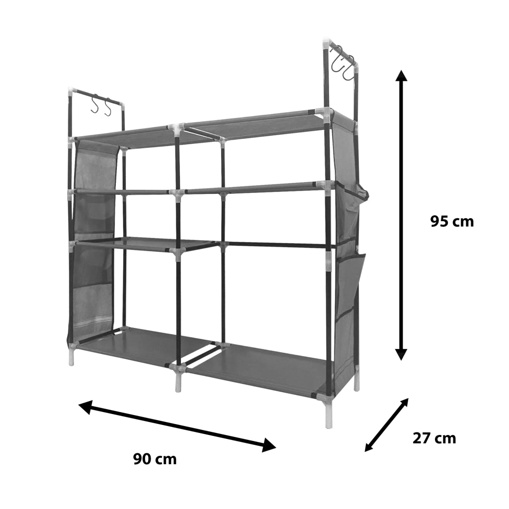 Scarpiera componibile in metallo Nyana Home fino a 21 paia 95x90x27cm, 4 tasche laterali, 4 altezze Grigio.