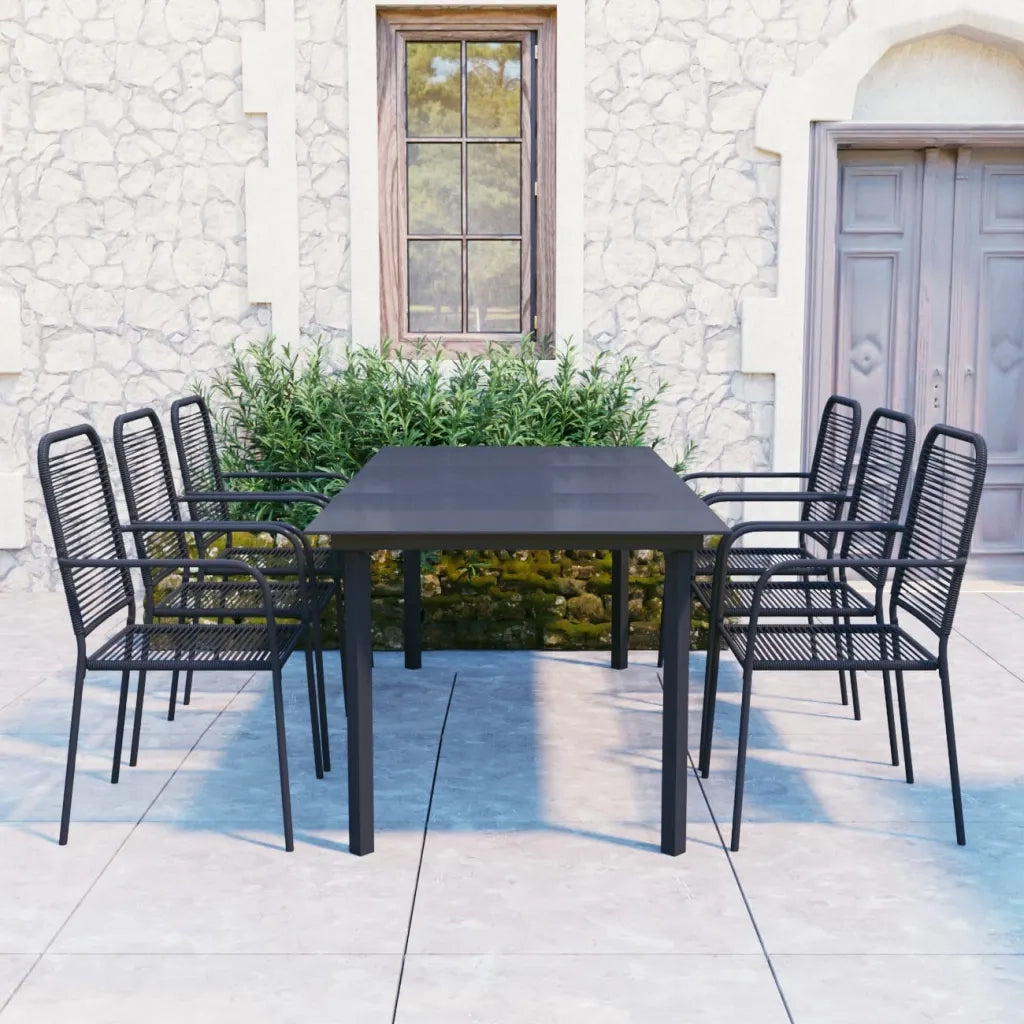 Set da Pranzo da Giardino 7 pz Nero in Vetro e Acciaio