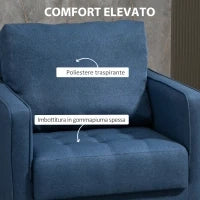Poltrona Moderna in Tessuto Effetto Lino, Struttura in Legno e Imbottitura Spessa, 76x70x87cm, Blu