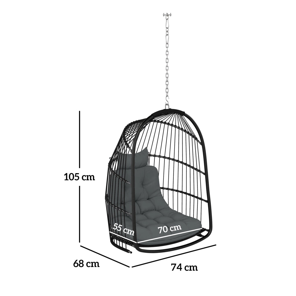 Amaca Poltrona Sospesa a Dondolo Pieghevole 74x68x105A cm da Interno ed Esterno Grigio Scuro