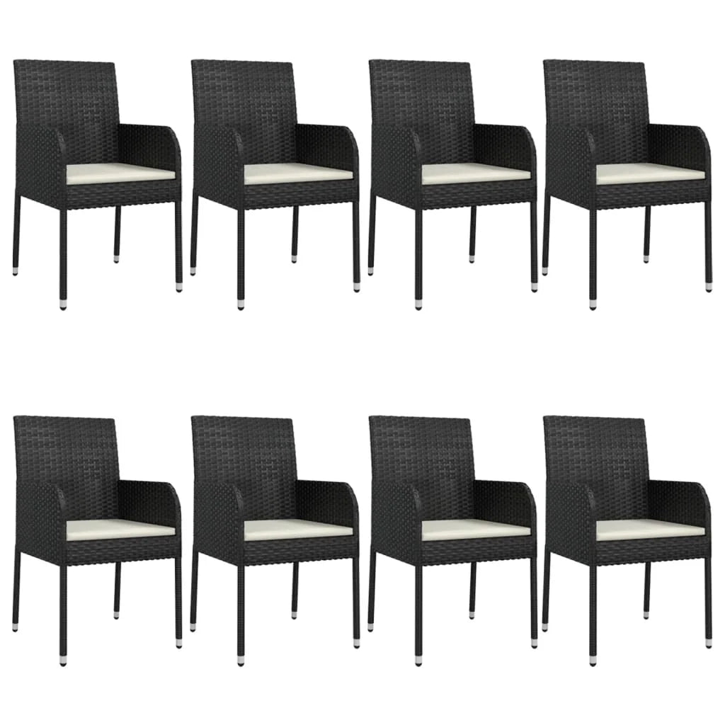 Set da pranzo da giardino da 9 pezzi e cuscini resina intrecciata nera 02_0014833