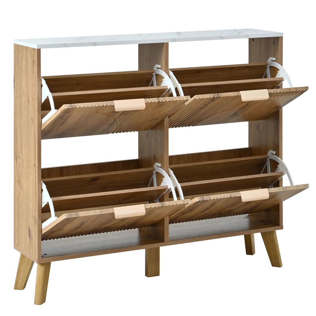 Scarpiera con Ante a Ribalta in Legno ¨C Xylo ¨C Piano in Marmo, Gambe Massello, 4 Ante