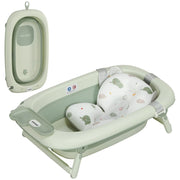 Vaschetta Bagnetto per Neonati Pieghevole 86x53x25,5 cm con Cuscino e Bacinella Lavabo Verde