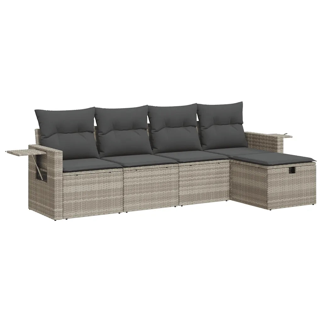 Set Divano da Giardino 5pz con Cuscini Grigio Chiaro Polyrattan 3325468