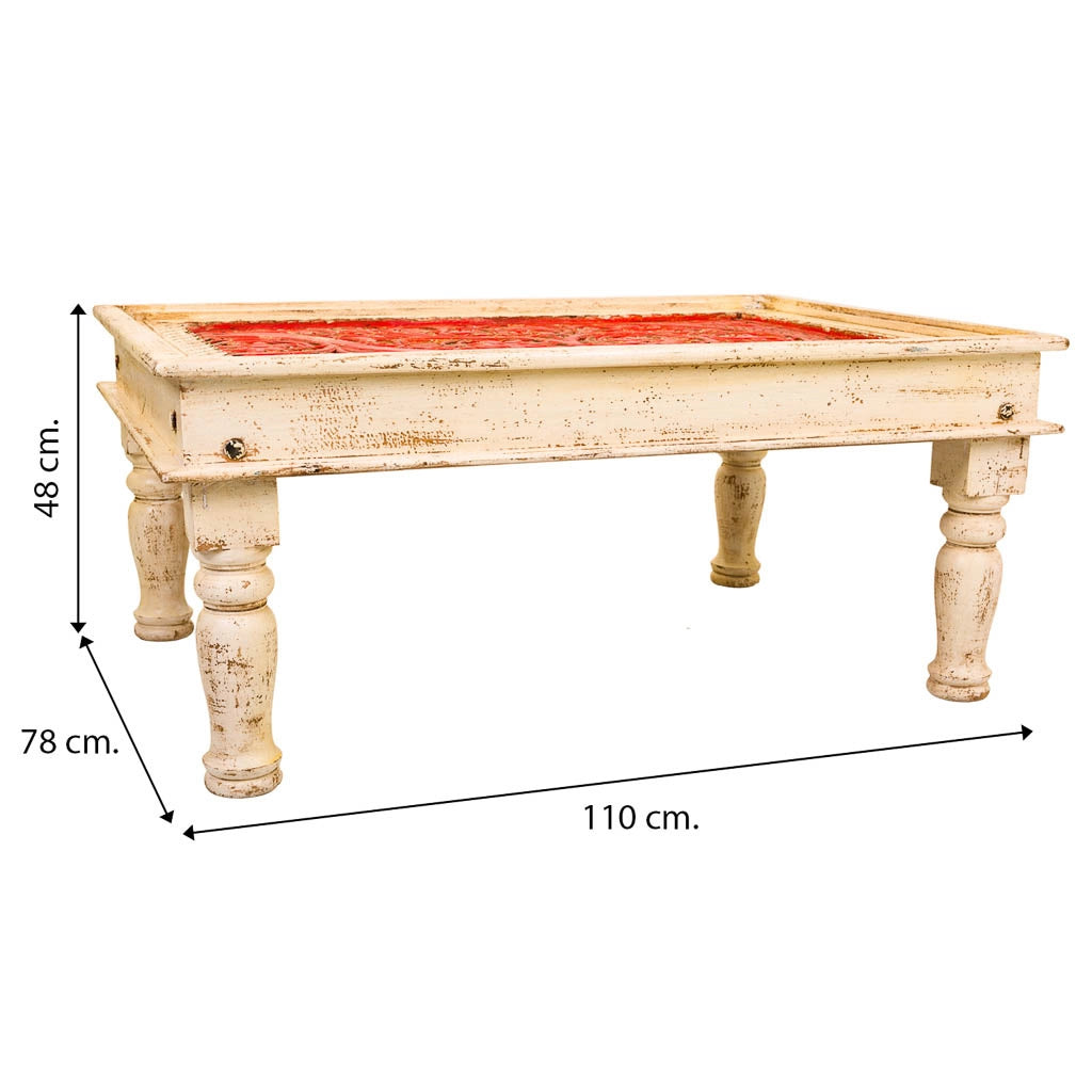 Tavolino da caffè in legno finitura artigianale 110x78x48h cm