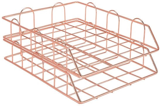 Documenti in metallo 2-pack, contenitori di archiviazione metallo, cassetta per documenti, per scrivania, cassetta per documenti, cassetta per lettere (rosé oro)
