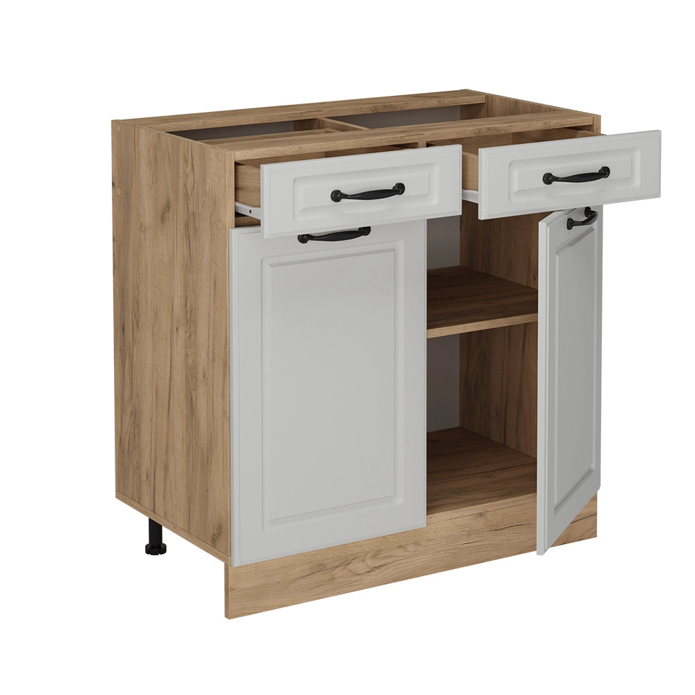 Mobiletto base per cucina R-Line Bianco rustico/Rovere dorato 80 cm senza piano di lavoro Vicco