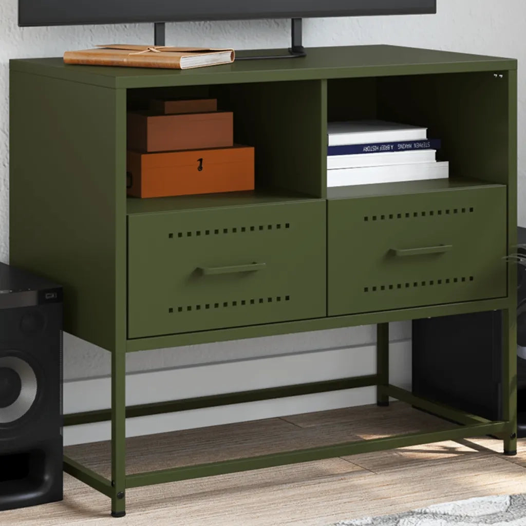 Mobile TV-Credenza per TV-Console TV Verde Oliva 68x39x60,5 cm in Acciaio 519017