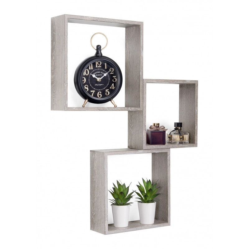 Set di 3 Mensole da Muro, Cubi Arredo, Mensole Cubo, Cubi da Parete, Rovere Grigio Nuovo, 30x30x10cm 27x27x10cm e 24x24x10cm - Incubo Slim