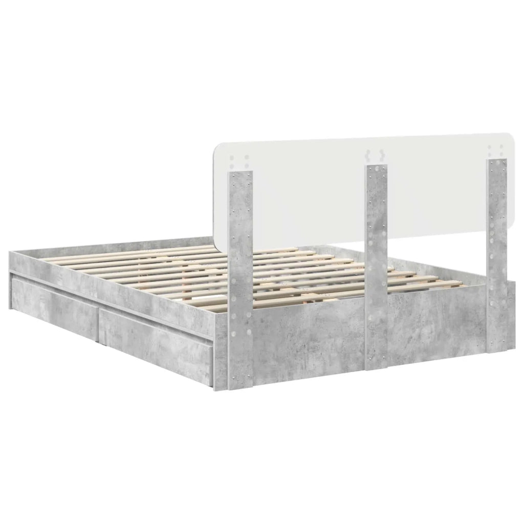 Letto con Contenitore con testiera Grigio cemento 150 x 200 cm