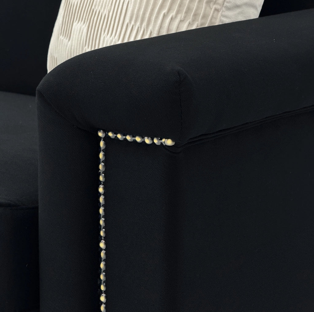 Divano 2 posti stile scandinavo 172×72×82 cm in tessuto di lino nero